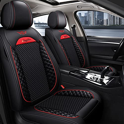Awotzon Autositzbezüge Vordersitze 2 Stück, Universal Auto-Sitzbezüge PU Leder Set für Limousinen und SUV Pick-up Truck, Autositzschoner Wasserdicht Kratzfest Schwarz Rot