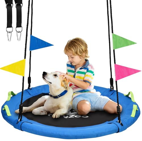 HeyZoo Tree Swing, Saucer Flying Swing 40 Inch for Kids, 900lbs Weight Capacity, with Adjustable Hanging Straps, for Backyard and Outdoor Playground, Gifts for Kids, Blue