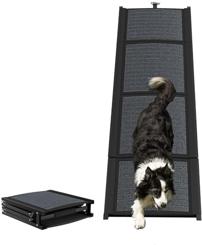 LZQ 157 cm vikbar hundtrappa för bilar och lastbilar, hundramp i aluminium med halkfri yta, bärbar husdjursramp för stadsjeepar och husvagnar, hundbil upp till 110 kg