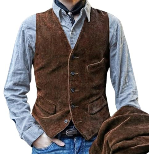 Chaleco de pana vintage sin mangas para hombre en un diseño atemporal y ajustado (talla L)