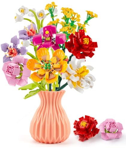 TENYEAH Blumen klemmbausteine Mit Vase Geschenk ab 14 Jahren und Erwachsene (Gelb)