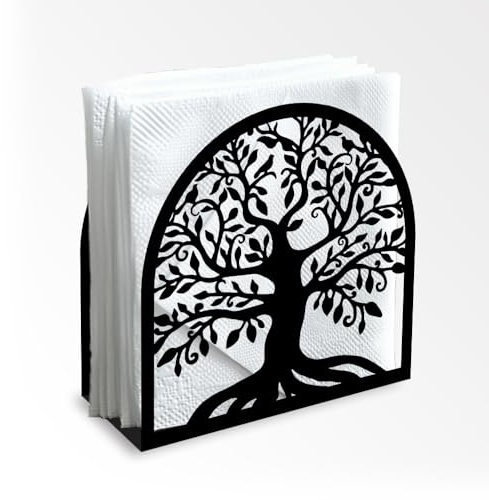 Doodlream Dekorativer Serviettenhalter Aus Schwarzem Metall Mit Lebensbaummotiv Für Den Tisch Serviettenhalter Stehend 12 x 12 x 5cm Für Zuhause Küche Restaurant Picknick Party Kaffeebar