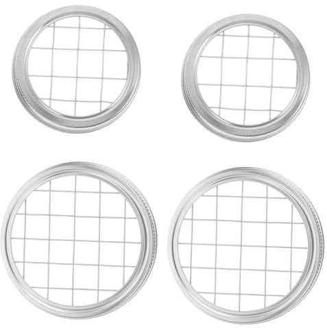 ARTSEWPLY Mason Jar with Grid Pattern Flower Lid Insert 4 Sets Stainless Steel Pen Storage and Flower Arranging for Small Mouth Mason Jar Lids for Organisational Needs