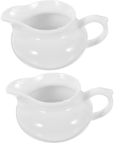 Cabilock 2 Piezas Cacerola De Cerámica Dispensador Pequeño Salsa Salsera De Porcelana Salseras Jarra De Salsera Vertedor De Leche Salsera Antigua Jarra De Leche De Cerámica Blanco