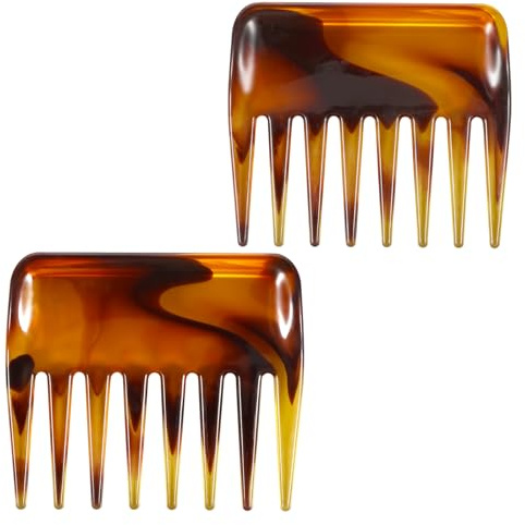 2 Pack Wide Tooth Comb,Portable Hair Combs,Hair Picks for Women Detangling Comb Wide Teeth Pocket Combs for Men Women Thick Curly Wavy Detangler Wet Dry Everyday Care(Amber)