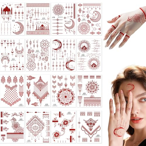 16 Sheets Brown Tattoo Stickers for Women Girls, Temporary Tattoos Kits, Waterproof Fake Tattoos for Neck Chest Arm