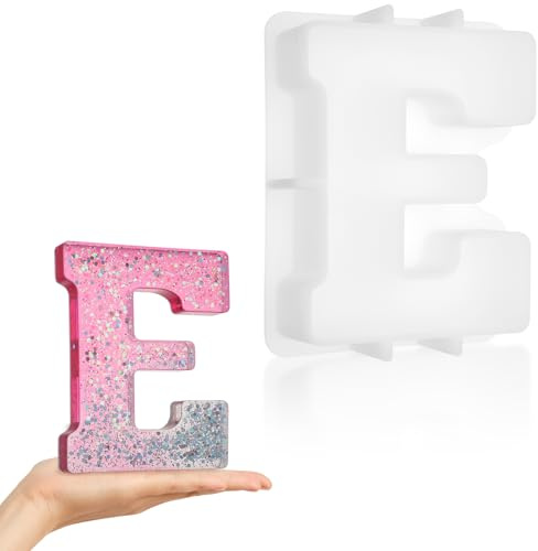 Luxeu Stampi in Silicone per Resina 3D Alfabeto, 7 inch Stampi per Resina Epossidica Lettere Grandi, Lavabile e Riutilizzabile, per Matrimonio Decorazione, Arte Segnaletica (E)