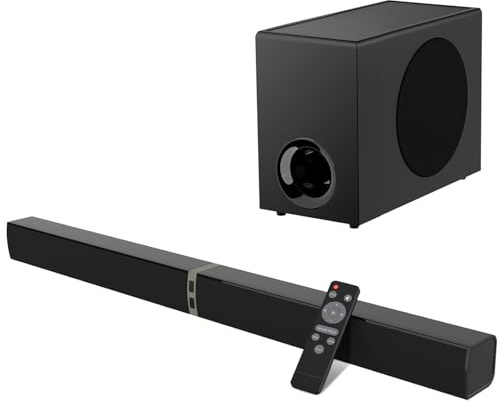 MZEIBO Barra de Sonido con subwoofer, Barra de Sonido de 120 W para Smart TV, Sonido Envolvente, Sistema de Cine en casa, Bluetooth 5.3, Audio Compatible con ARC, AUX, óptico