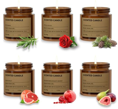 6 Pack Duftkerzen Geschenk für Frauen, Duft Kerzen Set, Natürliche Soja Wachs Aromatherapie Kerze,Geschenkset für Mama, Weihnachten, Geburtstag, Bad, Yoga,Natürliche Düfte, Langanhaltende Atmosphäre
