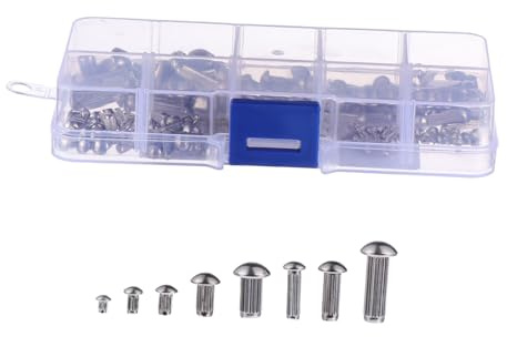 WOONEKY 160 piezas Surtido de Remaches Sólidos de Acero Inoxidable con Vástagos Moleteados y Cabeza Semiredonda Resistentes y Duraderos para Fijación Firme Trabajos con Perforados Kit de
