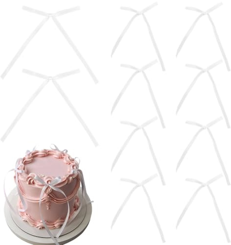 SUNNYCLUE 80 pieza de Adorno para Tarta con Lazo, Adorno para Cupcakes con Lazo, Cinta de Poliéster, Decoración para Tartas con Lazo Blanco, Palillos para Cupcakes para Cumpleaños, Bodas, Despedidas d
