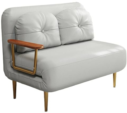 Queen size konvertibel bäddsoffa – teknisk läder utdragbar soffa med 6-positioners justerbart ryggstöd, vikbar gästsäng för vardagsrum och kontor, grå 190 x 100 x 33 cm