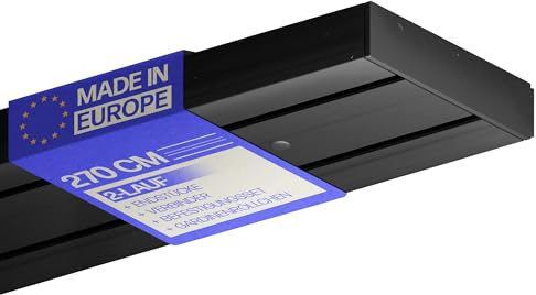 Bestlivings Gardinenschiene 270cm 2-läufig, Schwarz, Set montagefertig | Vorhangschiene mit ruhigem Innenlauf, Stecksystem, vorgebohrte Deckenmontage, formstabiler Kunststoff, kürzbar - Made in EU