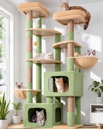 Globlazer Arbol Rascador XXL para Gatos Grandes 189 cm con 2 Inmenso Nidos 45*40*35cm, 3 Plataforma Amplio 45*40CM, 2 Percha, 2 Cesta, Enorme Cactus Arbol para Gatos Grandes Adultos (S74E, Verde)