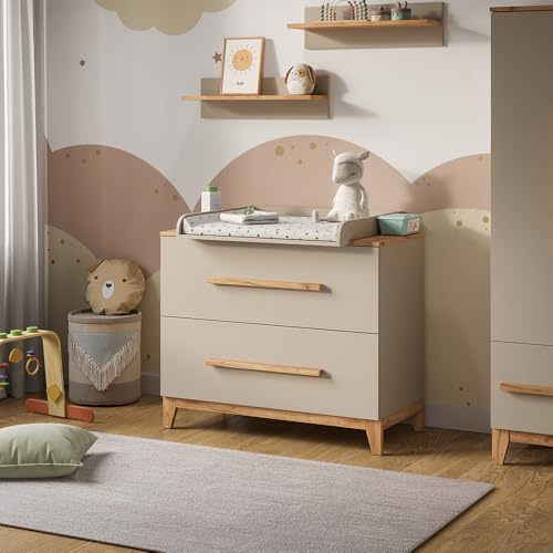 VitaliSpa Table à Langer Malia, Cachemire/Artisan, 108x98cm avec Plan à Langer, avec Plan à Langer Amovible pour Utilisation comme Commode