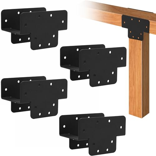 VANROUG Pergola-Set, T-förmig, 90 x 90 mm, strapazierfähig, für Holzarbeiten, Pergola-Halterungen, 3-Wege-T-Halterung für Pergolen und Gärten, mattschwarz, 4 Stück