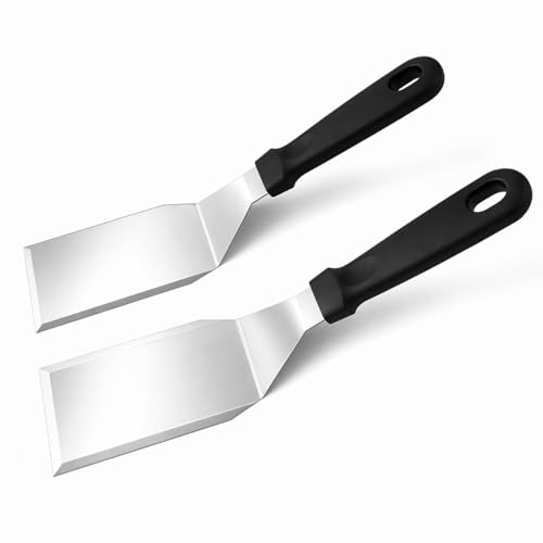 2PCS Griddle Spatula, Stainless Steel Metal Griddle Spatula, Wide Metal Spatula with Offset Design, Burger Turner for Flat Top Griddle BBQ Cooking, Metal Spatulas for Cooking Burgers Pancakes Eggs