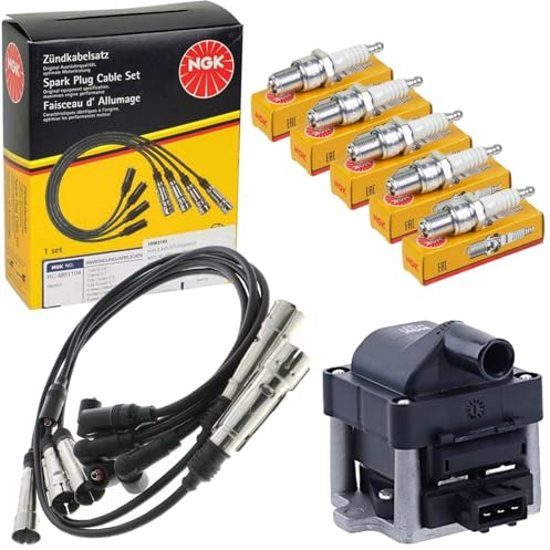 NGK Zündlkabelsatz+Spule+Kerzen | 8618 + 3377 + 48000 passend für 2.5 Transporter T4 Ab Bj 06/1996