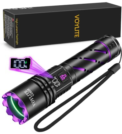 Voylite 30W 365nm UV Torch Rechargeable 5000mAh Black Light Flashlight | 12H Runtime LCD Display IPX6 Waterproof 10m Beam for Pet Urine Scorpion Resin Curing
