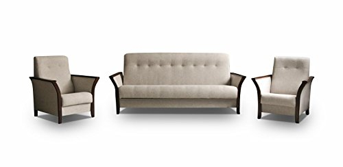mb-moebel Polstergarnitur Sofa mit Schlaffunktion und Bettkasten 3er Schlafsofa und Zwei Sessel Wohnlandschaft 3-Sitzer Möbel Set - Barbados (Creme)