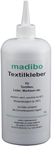 madibo Textilkleber 500 g mit 5 Mini-Schwämmen - wasserfest, kochfest, bügelfest, flexibel