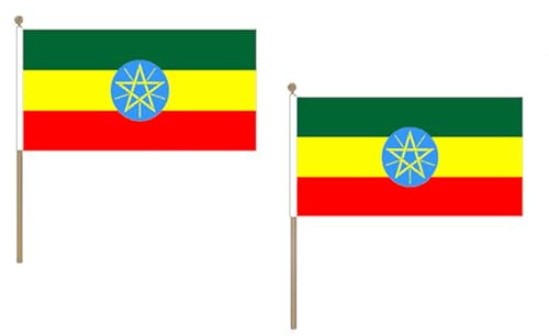 AZ FLAG STOCKFLAGGE ÄTHIOPIEN 45x30cm mit holzmast - 10 stück DEMOKRATISCHE Bundesrepublik ÄTHIOPIEN STOCKFAHNE 30 x 45 cm - flaggen