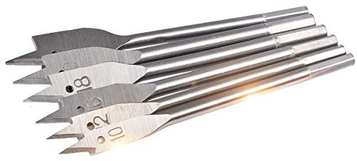 KATUR Spade Drill Bit Set, 6pcs 10mm-25mm Dia Carbon Steel Flat Wood Drill Bit, Woodworking Three-point Paddle Drill Bit Set, Grey (10,12,16,18,20,25mm Diameter)
