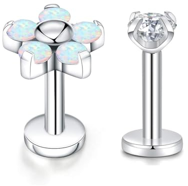 hengkaixuan 16G G23 Titan Flat Back Labret Studs Innengewinde Lippen Studs Tragus Piercing Monroe Medusa Helix Lippenpiercing Silber Lobe Knorpel Conch Ohrring Schmuck