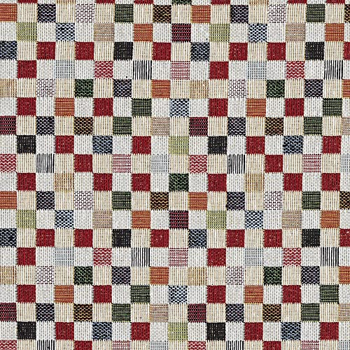 Kt KILOtela - Polsterstoff, Dekostoff, Gobelin Jacquard, Polsterung für Stühle, Sofas, Möbel, Modische Accessoires, Tischdecke, Vorhang, Dekoartikel, Kariet, Klein, Mehrfarbig, Beige ─ 1 Metre