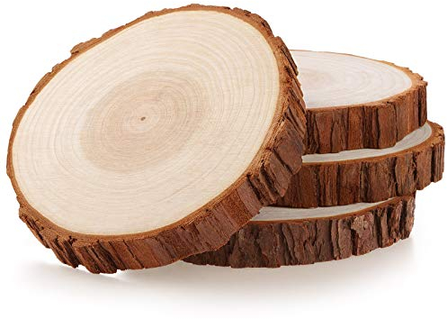 Fuyit Holzscheiben 4 Stücke Holz Log Scheiben 16-18 cm Unvollendete Holzkreise Ungebohrte Holzkreise ohne Loch für DIY Handwerk Holz-Scheiben Hochzeit Mittelstücke Weihnachten Dekoration Baumscheibe