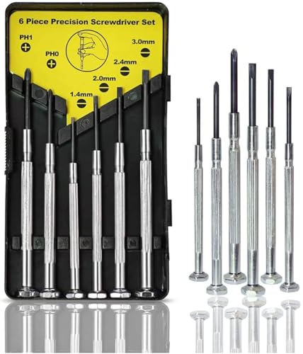 6PCS Mini Screwdriver Set, Small Professional Repair Tool Kit with 6 Different Size Flathead and Phillips Screwdrivers, Precision Screwdriver Sets for Jewelry, Watch, iPhone, Eyeglass Repair