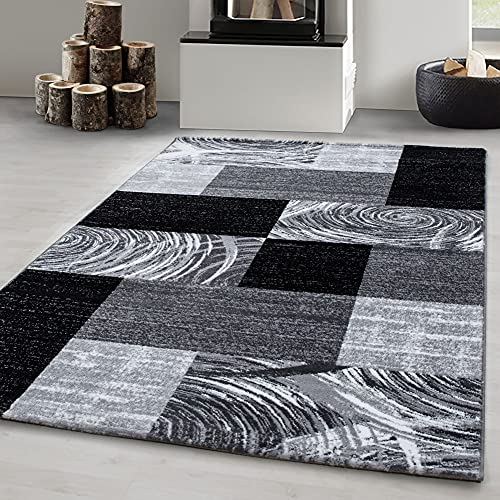 Carpetsale24 Teppich Läufer 80x150 cm Schwarz Modern Abstraktes Kariert Design Kurzflor für Wohnzimmer Schlafzimmer Esszimmer Küche Flur Jugendzimmer Waschbar Pflegeleicht Extra Weich
