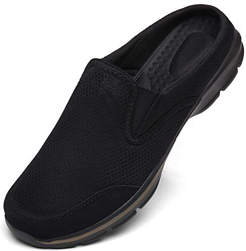 Unisex Slippers Casual Clog House Shoes Comfort Slip-On Walking Mules with Indoor Outdoor Anti-Skid Sole for Men and Women, All Black, 8 UK