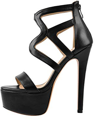 Only maker Damen Sandaletten High Heels Riemchensandalen Plateau Stiletto Sandalen Reißverschluss Lederoptik Schwarz 35 EU