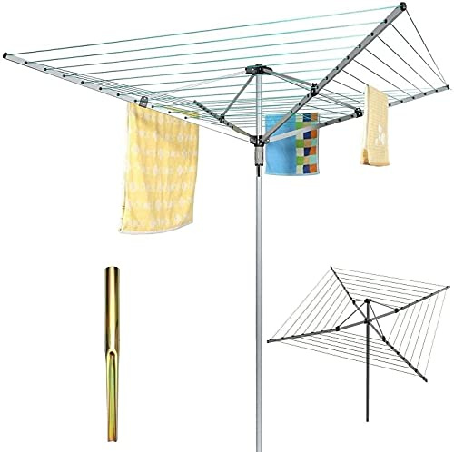 BPIL Heavy Duty 4 Arm Outdoor Rotary Clothes 50 Airer/Dryer Washing Line with Metal Ground Spike or socket and Waterproof Protective Cover Included Outdoor Laundry Washing Line