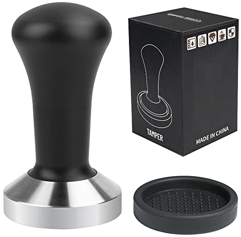 Ezebesta 51mm Tamper with Black Aluminum Handle 304 Stainless Steel Base Professional Coffee Tamper Espresso Press for Portafilter Coffee Machine Barista Tool
