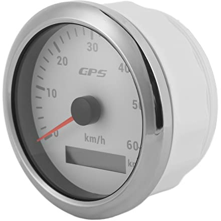 ABS+Edelstahl Geschwindigkeitsmesser für Boot Boote, 85mm GPS Geschwindigkeitsmesser 0-60 KM/H LCD Anzeige Kilometerzähler mit Einstellbarer Hintergrundbeleuchtung für Autos Boote 9-32V DC(Weiß)