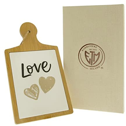 Formoso Bomboniera Tagliere Porcellana Bianca e Legno Scritta Love 14 x 26 cm con Scatola Art 02A020