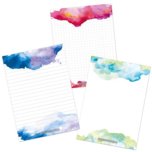 Papierdrachen 3 A5 Notizblöcke für Termine, Wochenplaner, to do Listen und mehr - Notizen frei gestalten - Tagesplaner und Wochenplaner Aquarell 2 - Ideal für Uni und Haushalt - Notizblock