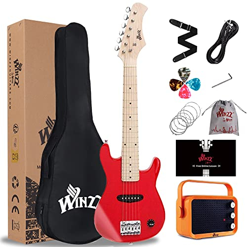 Winzz 30 Pollici Mini Chitarra Elettrica Bambini Tastiera in Acero Chitarra Elettrica per Principianti con Amplificatore, Colore Rosso…