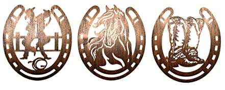 TPOne Metall-Hufeisen-Wandkunst, rustikale Western-Cowboy-Dekoration, Bronze-Hufeisen-Dekoration zum Aufhängen für Wohnzimmer, Schlafzimmer, drinnen und draußen, moderne Cowboy-Kunst,