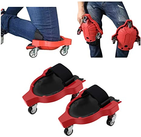 Rodilleras rodantes, 2 unidades, rodilleras que ahorran mano de obra con rueda y correa ajustable para colocar azulejos de suelo, ahorrar trabajo (rojo)