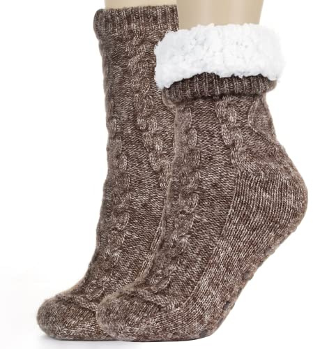 Tough Land Slipper Socks for Women with Grippers Non Slip, Sherpa Lined Slipper Socks