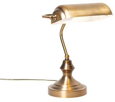 Qazqa classic-antique Schreibtischlampe - Banker - Bronze, max. 60W, Geeignet für LED, 35cm, Ideal als Flur, Küche lampe, Schlafzimmerlampe und Wohnzimmerlampe