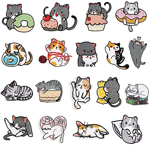 18 Pieces Patches Zum Aufbügeln Katze Flicken zum Aufbügeln Eisen auf Gestickten Flicken Nähen für DIY T-Shirt Jeans Kleidung Hüte Taschen