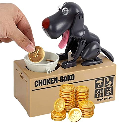 Lotvic Hund Spardose Elektronisch, Hungriger Hund Spardose, Welpen-Sparschwein, Geburtstagsgeschenk für Kinder (Grau-schwarzer)