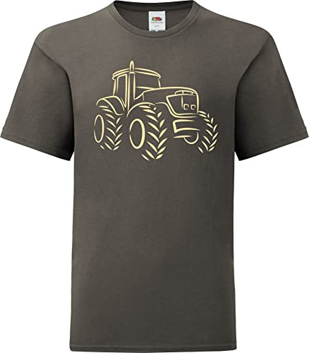 Baddery barn fritids-t-shirt: traktor – kortärmad vardagsskjorta med tracker-motiv för pojkar och flickor, Ljus grafit, 164