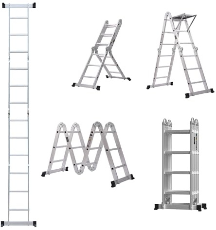 Folding Ladder, Scaffolding Platform 7 in 1 Multi-Purpose as Double-Sided Herringbone Vertical Ladder Aluminium Folding Step Ladder
