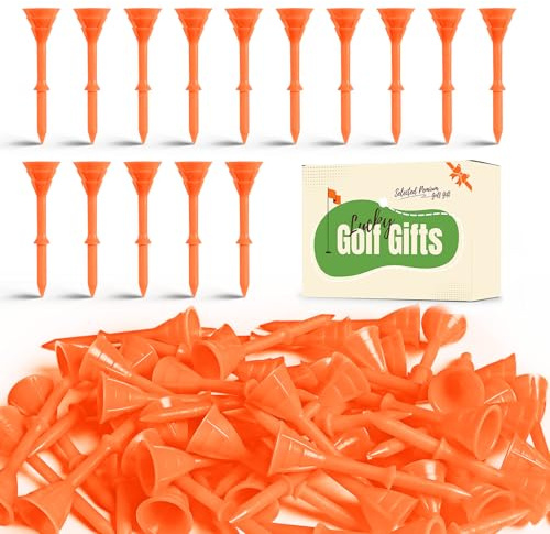 FINGER TEN Golf-Tees Kunststoff 83mm, unzerbrechlich, verbesserte Großpackung, 50/100 Stück, reduziert Reibung, seitlicher Spin, stabil für Männer und Frauen (Orange, 100 Stück)