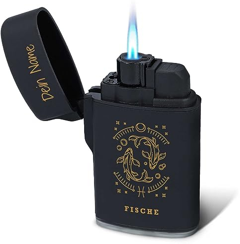 GRAVURZEILE Feuerzeug personalisiert mit eigenem Namen und Sternzeichen - Hochwertiger UV Druck - Elektrisches Sturmfeuerzeug Windfest und Langlebig - Nachfüllbar - Horoskop Geschenk für Mann und Frau